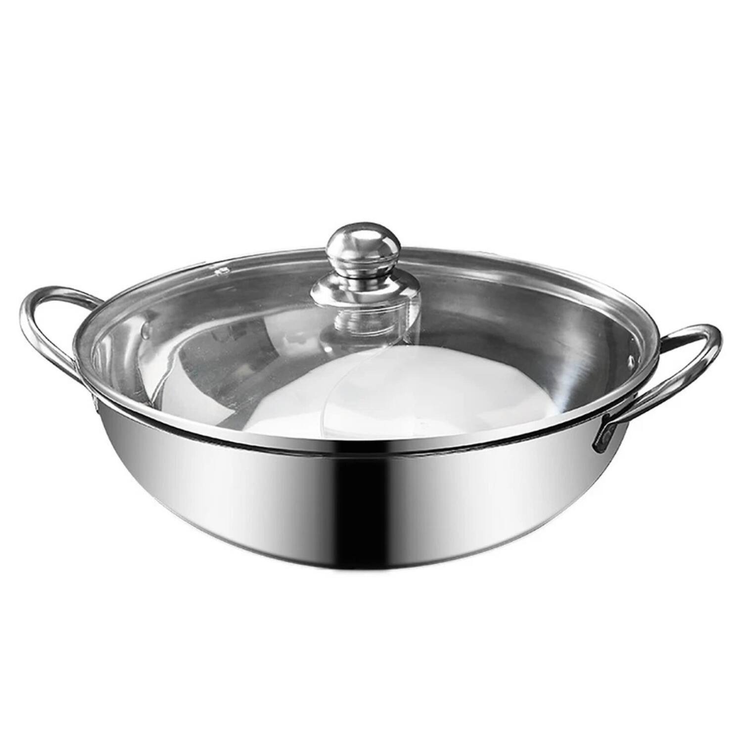 Home Collection - Stainless Steel Dual-Sided Shabu Hot Pot with Lid, 12 Inch - Silver