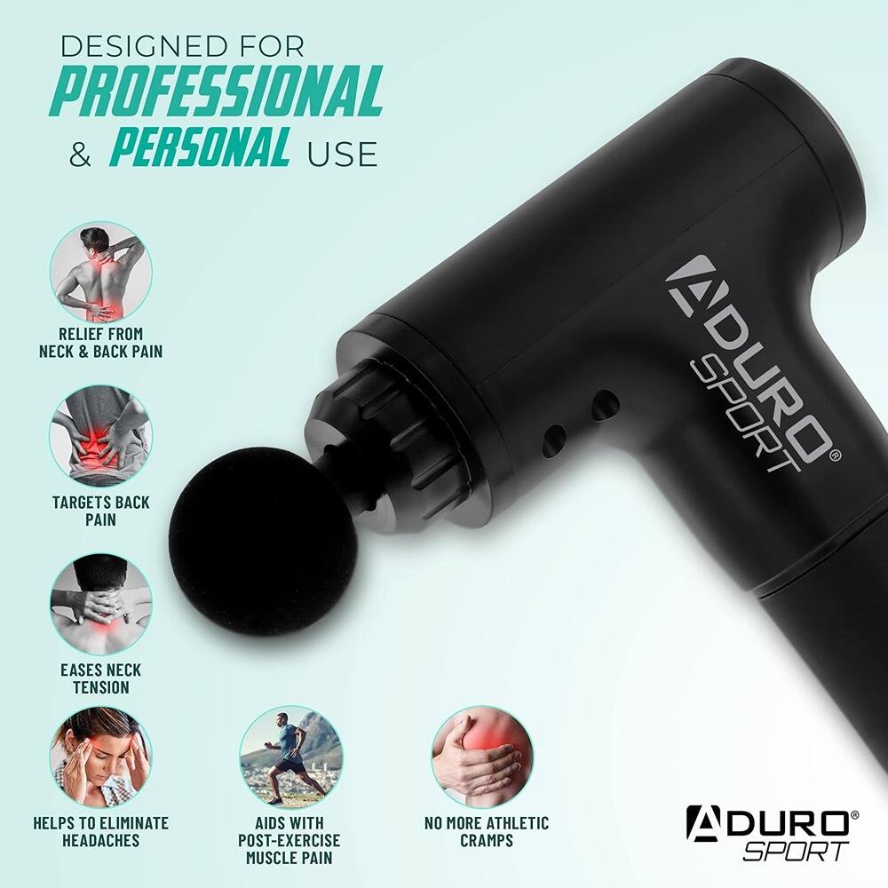 DESIGNED FOR PROFESSIONAL & PERSONAL USE

- RELIEF FROM NECK & BACK PAIN
- TARGETS BACK PAIN
- EASES NECK TENSION
- HELPS TO ELIMINATE HEADACHES
- AIDS WITH POST-EXERCISE MUSCLE PAIN
- NO MORE ATHLETIC CRAMPS

ADURO SPORT