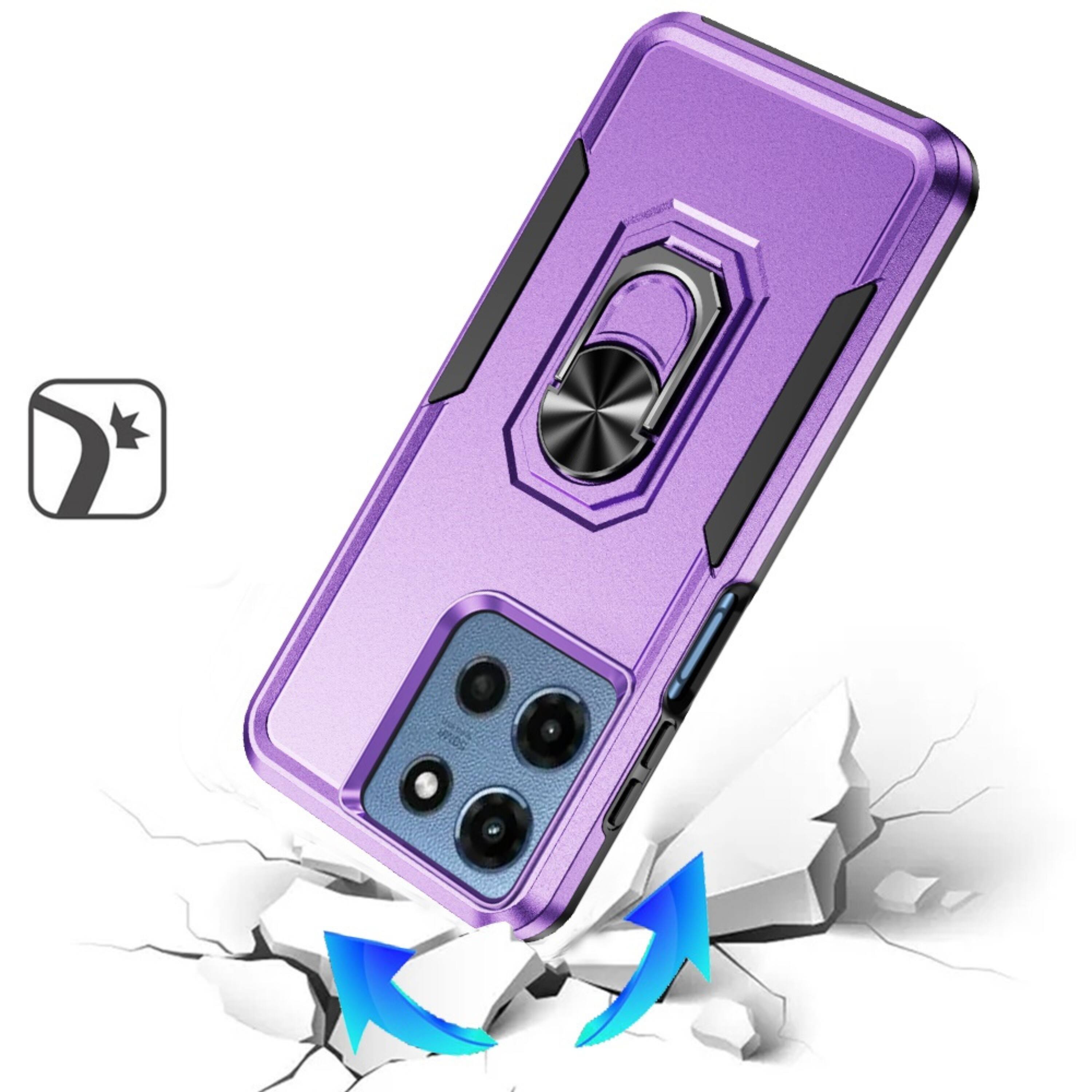 Angle. Kitcheniva - Hard Outer Shell Soft Inner Rubber Phone Case With Metal Ring Stand Tempered Glass For Moto G 2025/2026/G Play 2026 Purp - Purple.