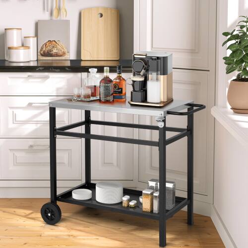 Alt View 5. Winado - Movable Charcoal Grill Dining Cart Table, Bar Table Top for Indoor Outdoor Food Prep, Pizza Oven, Patio, Garden, Parties - Black.
