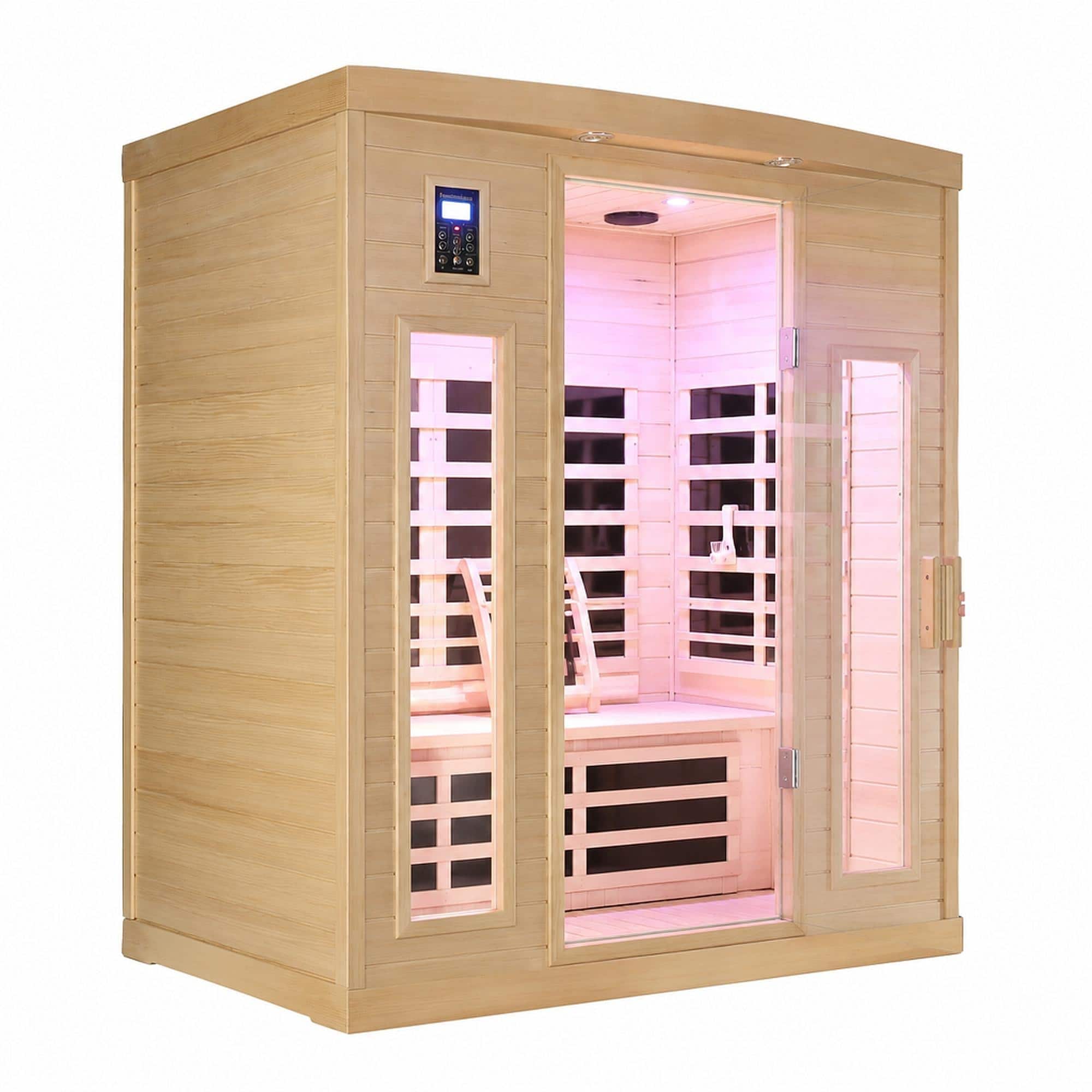 RYHNUYNE - 3 Person Far-Infrared Sauna, Hemlock Wood, Low EMF, 62.99 in, 9 Heating Plates, Bluetooth, Indoor - Natural Wood price history on PriceWatchPro