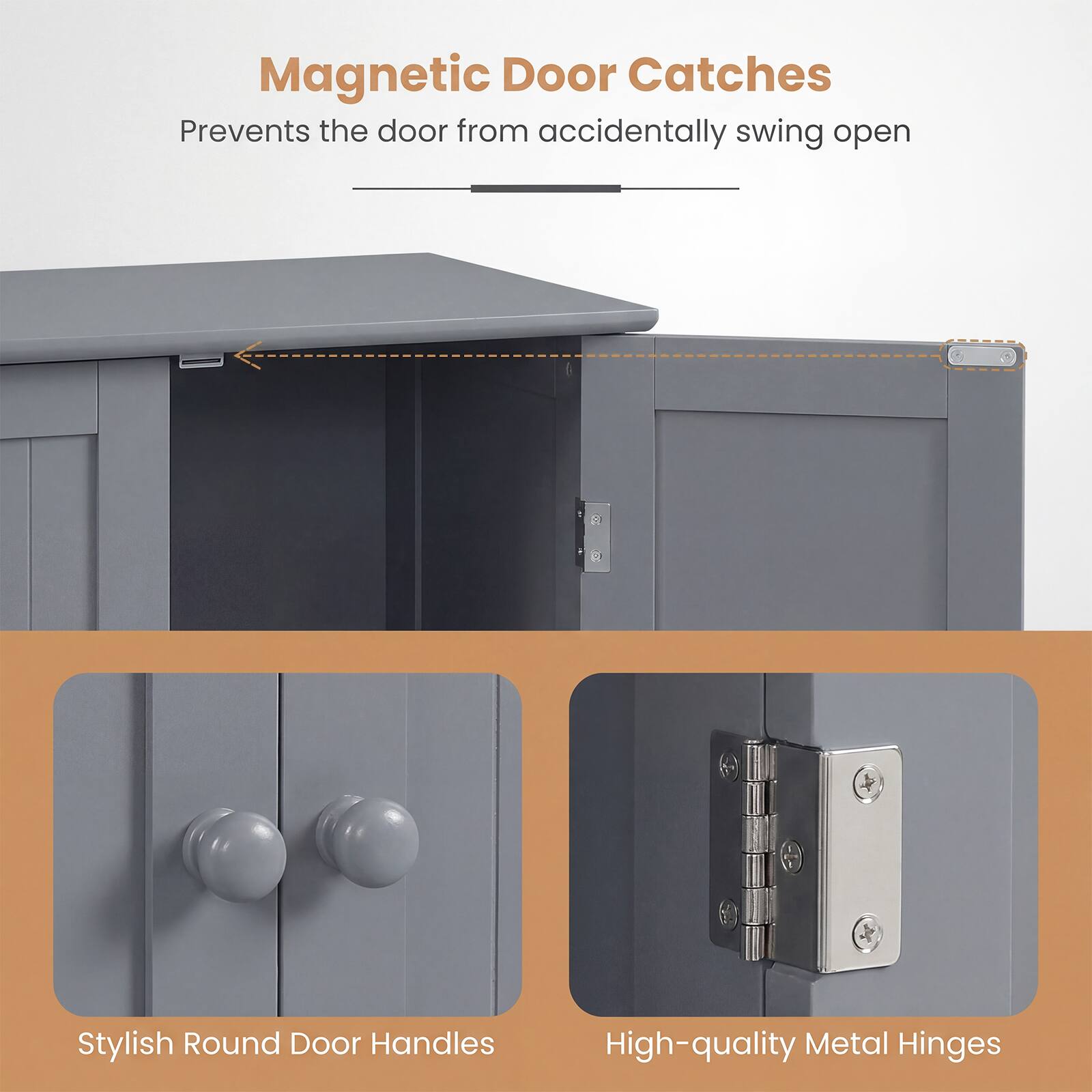 Magnetic Door Catches Prevents the door from accidentally swing open Stylish Round Door Handles High-quality Metal Hinges