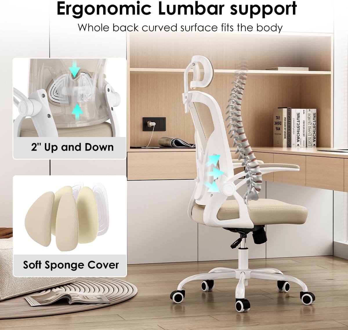 Ergonomic Lumbar support  
Whole back curved surface fits the body  

2" Up and Down  

Soft Sponge Cover