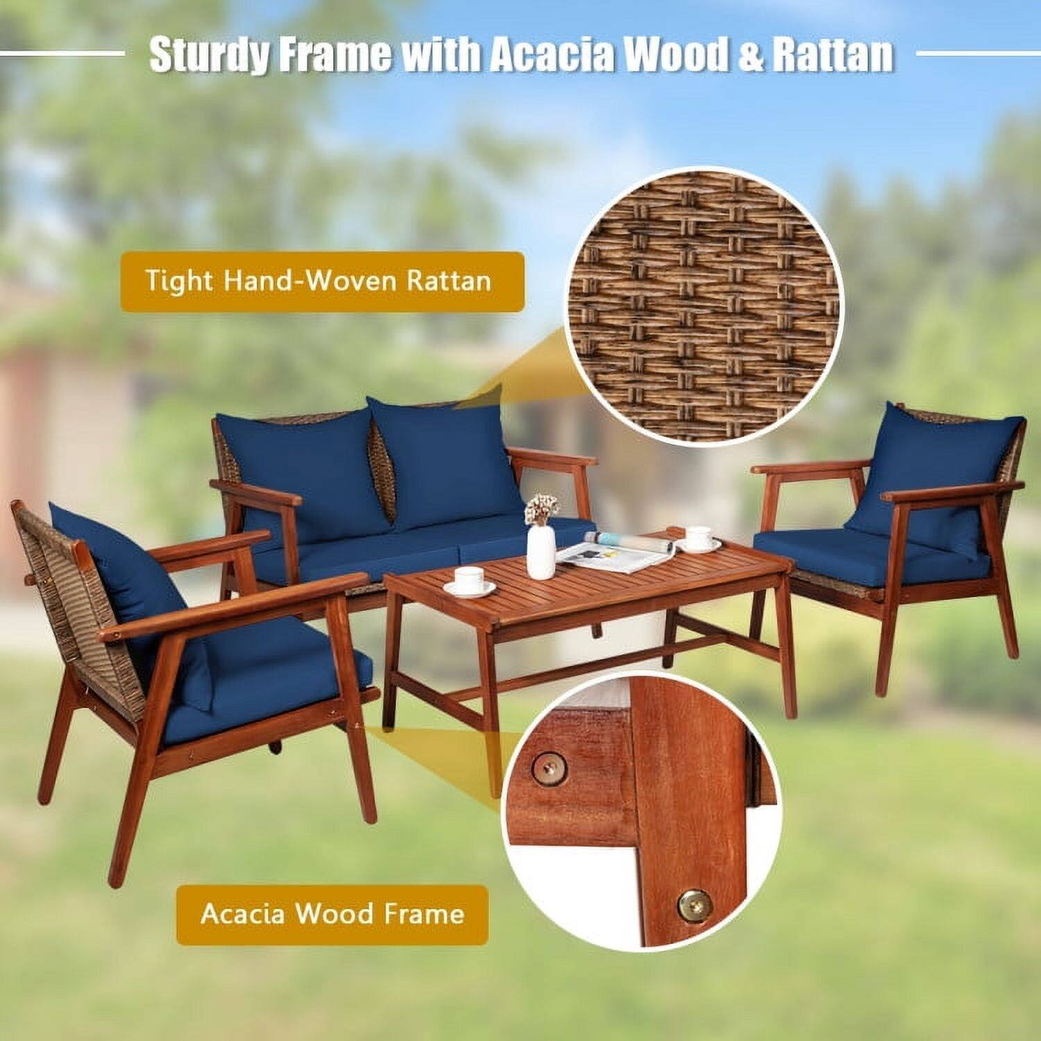 Sturdy Frame with Acacia Wood & Rattan

- Tight Hand-Woven Rattan
- Acacia Wood Frame