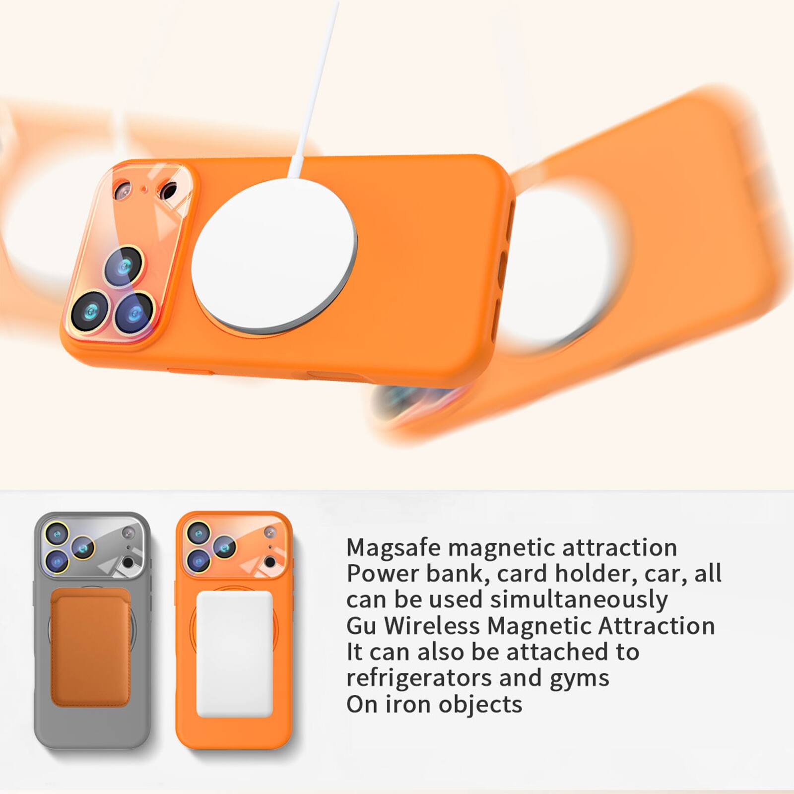 Magsafe magnetic attraction  
Power bank, card holder, car, all can be used simultaneously  
Gu Wireless Magnetic Attraction  
It can also be attached to refrigerators and gyms  
On iron objects