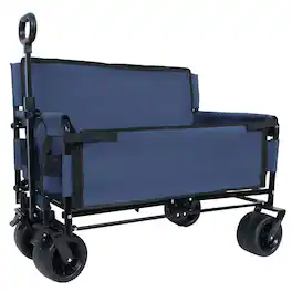 Loheer - Folding Wagon Cart with Bench Seat, 500lbs Heavy-Duty Utility Wagon 180L, All-Terrain Beach Cart, Dark Blue