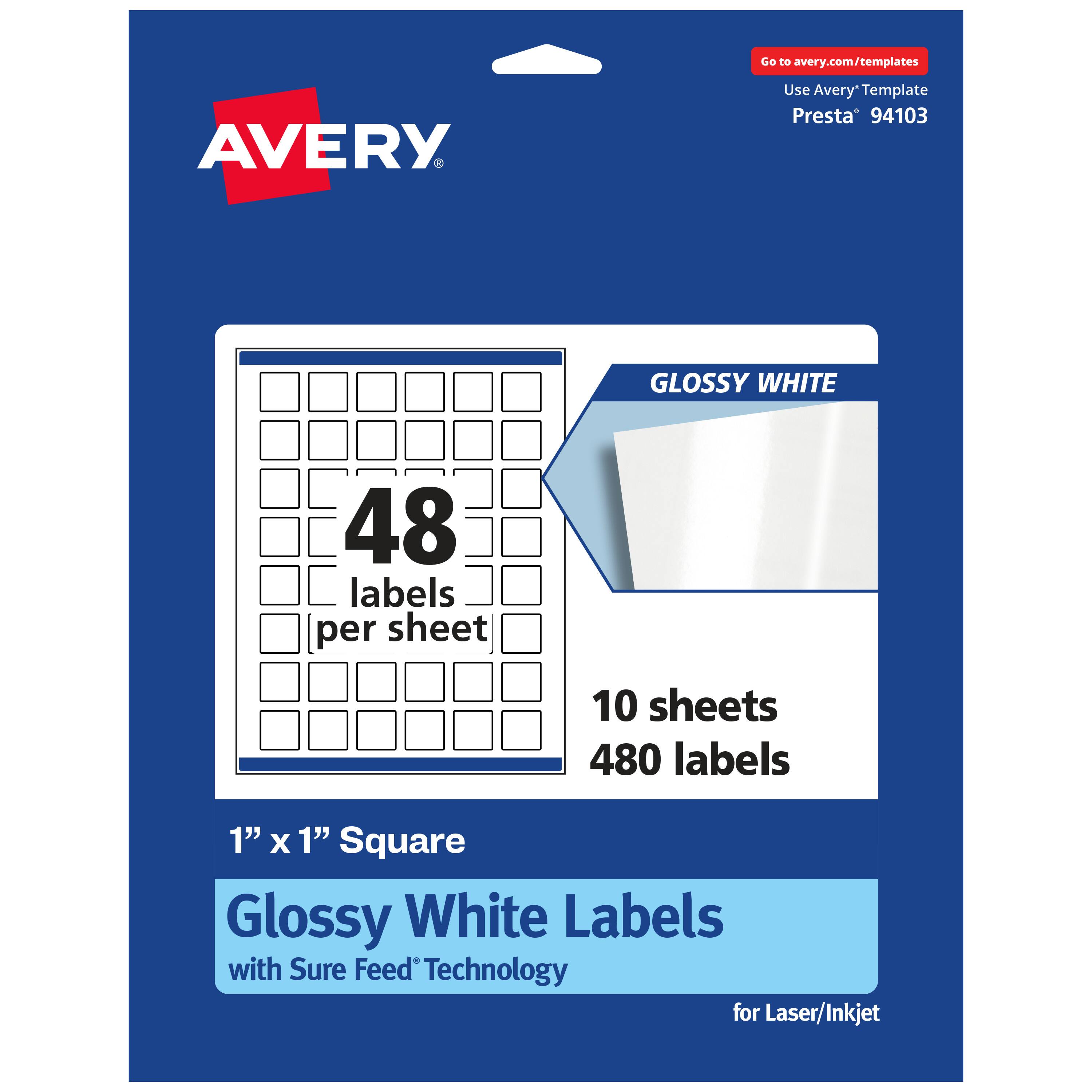 Avery - Glossy Square Labels, 1" x 1", 480 Total - White