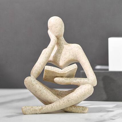 Front. Refined Abode Design - Reading Women Statue Thinker Sculptures Abstract Art Ornament Modern Aesthetic Figurine Decoration - Left Small.