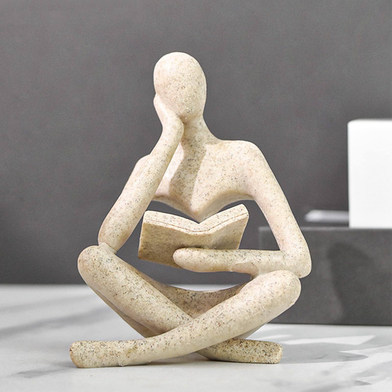 Front. Refined Abode Design - Reading Women Statue Thinker Sculptures Abstract Art Ornament Modern Aesthetic Figurine Decoration - Left Small.