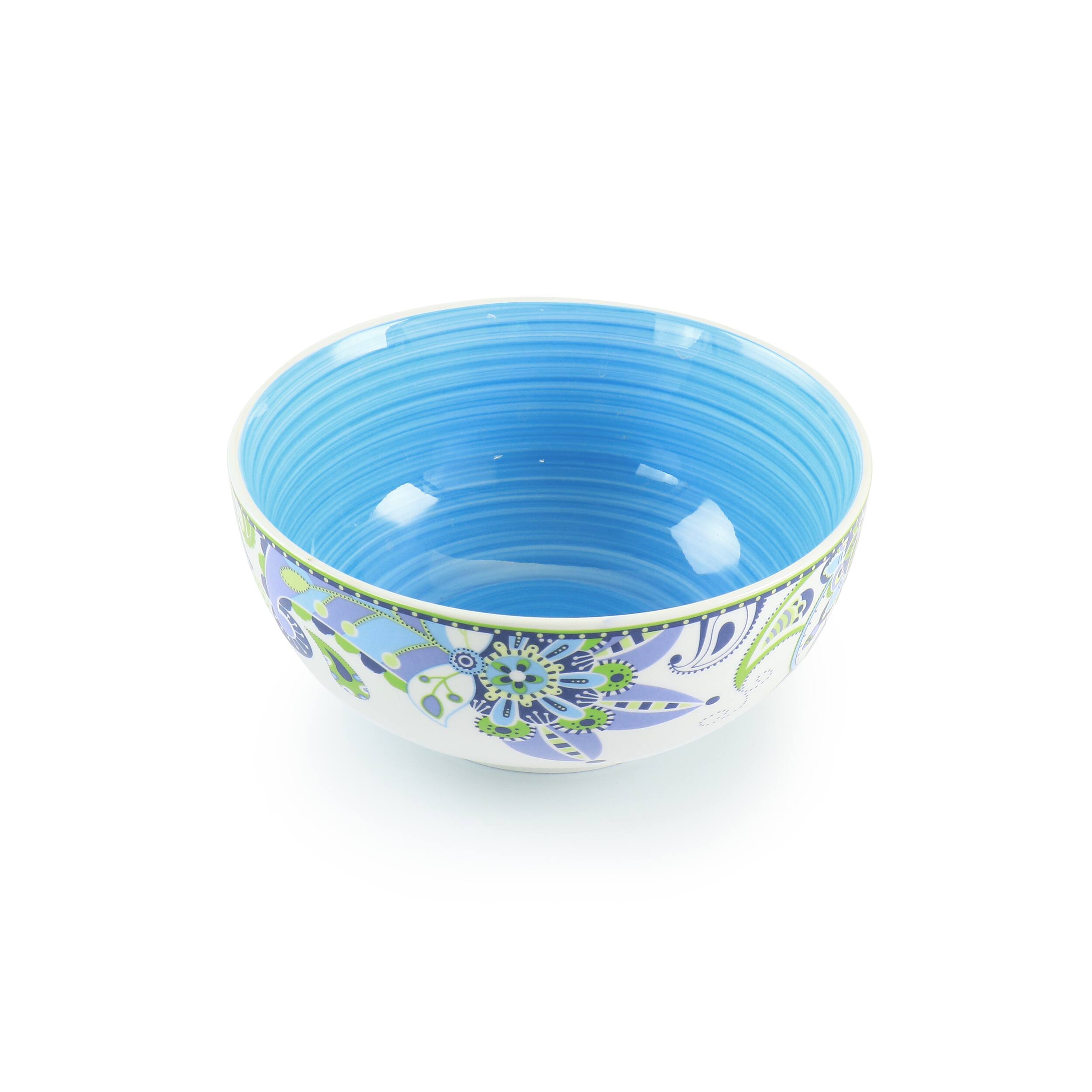 Alt View 4. Elama - Elama Blue Fiesta 16 Piece Round Porcelain Dinnerware Set - White, Blue, and Green.