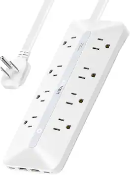 FINEAK - 2-in-1 Flat Plug Power Strip-35W USB-C Fast Charging & Surge Protection - White