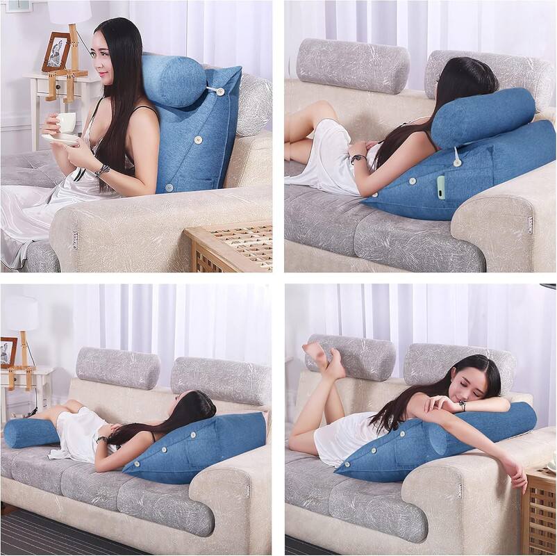 Alt View 2. wowmax - Reading Pillow for Adults - Lumbar Support Cushion for Bed & Sofa (Blue Polyester) - Blue.