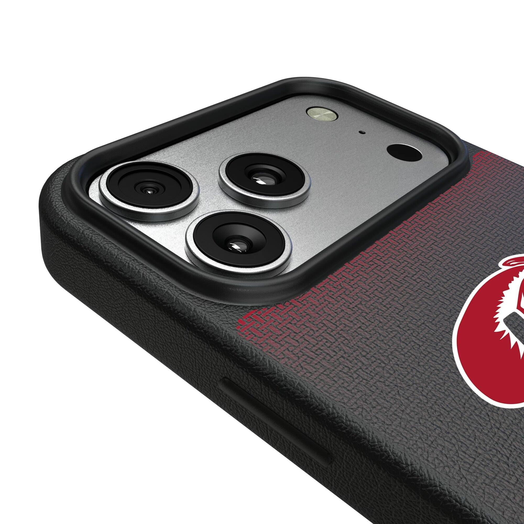 Alt View 2. Keyscaper - Tampa Bay Buccaneers Linen Logo iPhone Magnetic Bump Case - 15 Plus - Black.