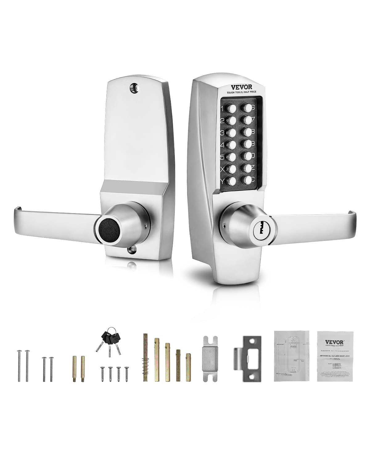 VEVOR - Mechanical Keyless Entry Door Lock, 14 Key Mechanical Door Lock with Keys, Mechanical Keypad Door Lock with Handle - Silver