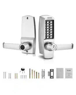 VEVOR - Mechanical Keyless Entry Door Lock, 14 Key Mechanical Door Lock with Keys, Mechanical Keypad Door Lock with Handle - Silver