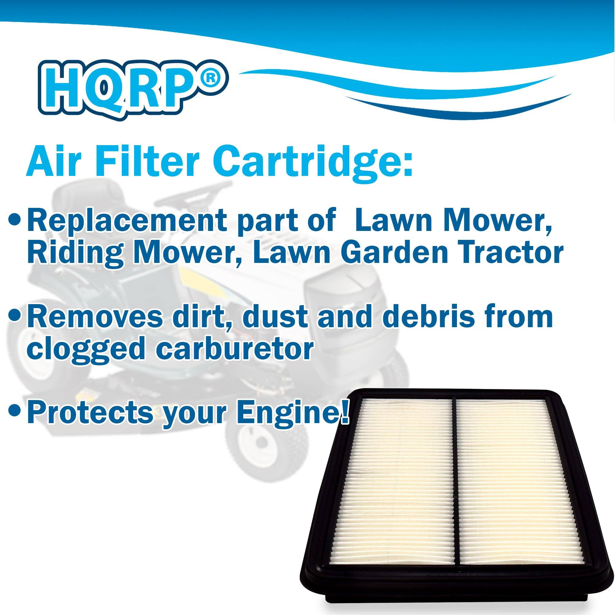 HQRP Air Filter Cartridge:  
- Replacement part of Lawn Mower, Riding Mower, Lawn Garden Tractor  
- Removes dirt, dust and debris from clogged carburetor  
- Protects your Engine!