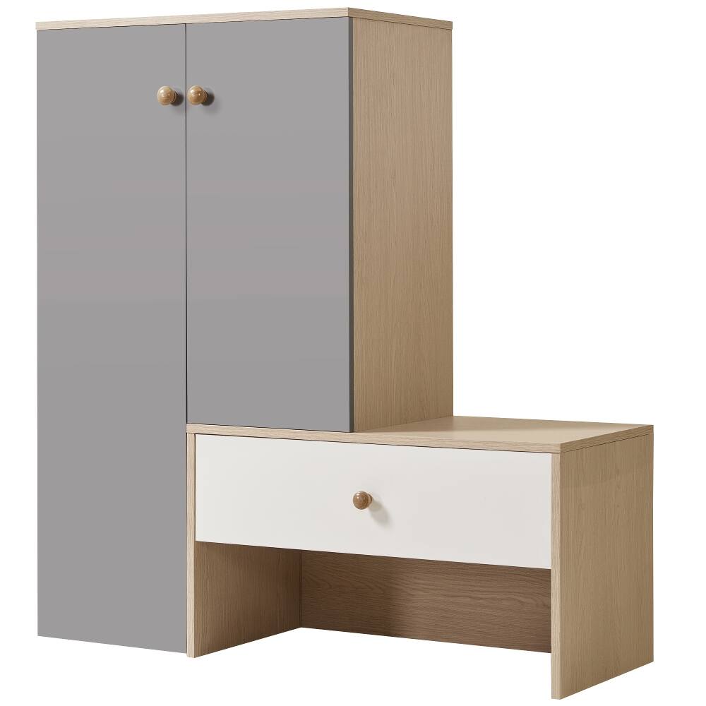 Alt View 2. Loheer - Loheer 12 Pair Shoe Cabinet, 43.25"H Shoe Storage Organizer with Bench, White & Gray - White, Grey, Natural.