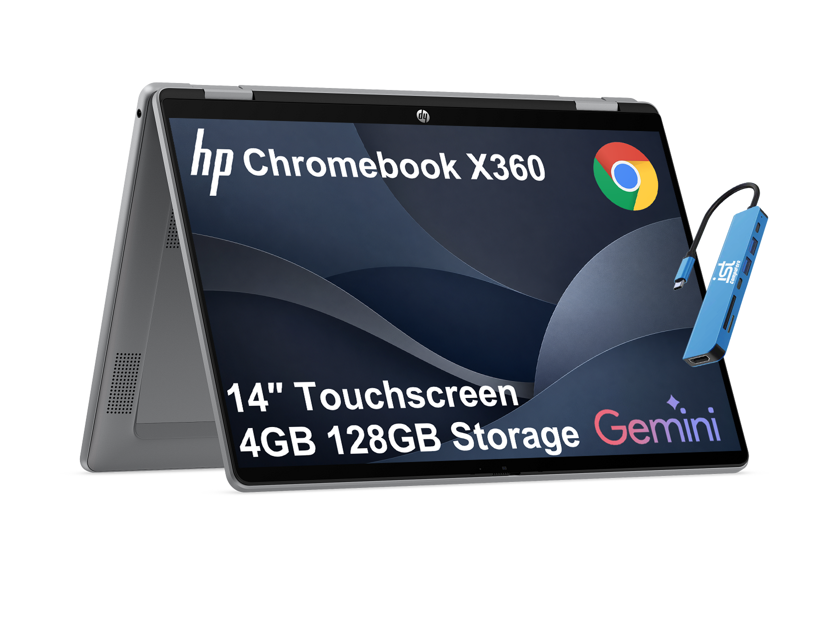 HP - Chromebook x360 14'' FHD+ 2-in-1 Touchscreen Laptop - Intel N150 2025 - 4GB DDR5 RAM - 128GB UFS - Google AI - Chrome OS - Meteor silver