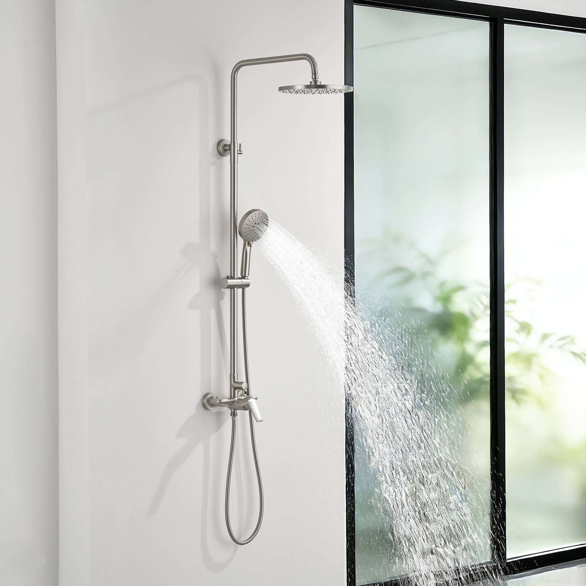 Alt View 2. Boyel Living - Brushed Nickel Shower Set Brass SUS304 2-Function 10-Inch ABS Top Spray 3-Function Handheld cUPC - Silver.