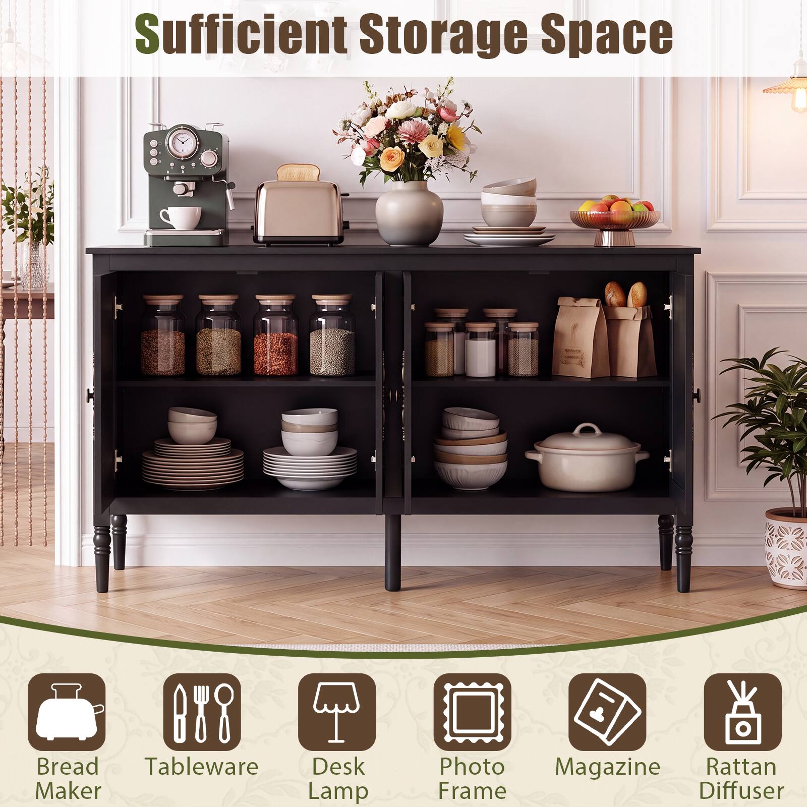 Sufficient Storage Space

- Bread Maker
- Tableware
- Desk Lamp
- Photo Frame
- Magazine
- Rattan Diffuser