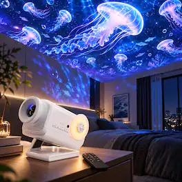 Anysun - 3D Night Light Projector with 60 Scenes – Galaxy Star Projector for Room Decor, Bluetooth Speaker, 1H/2H Timer & Remote - White