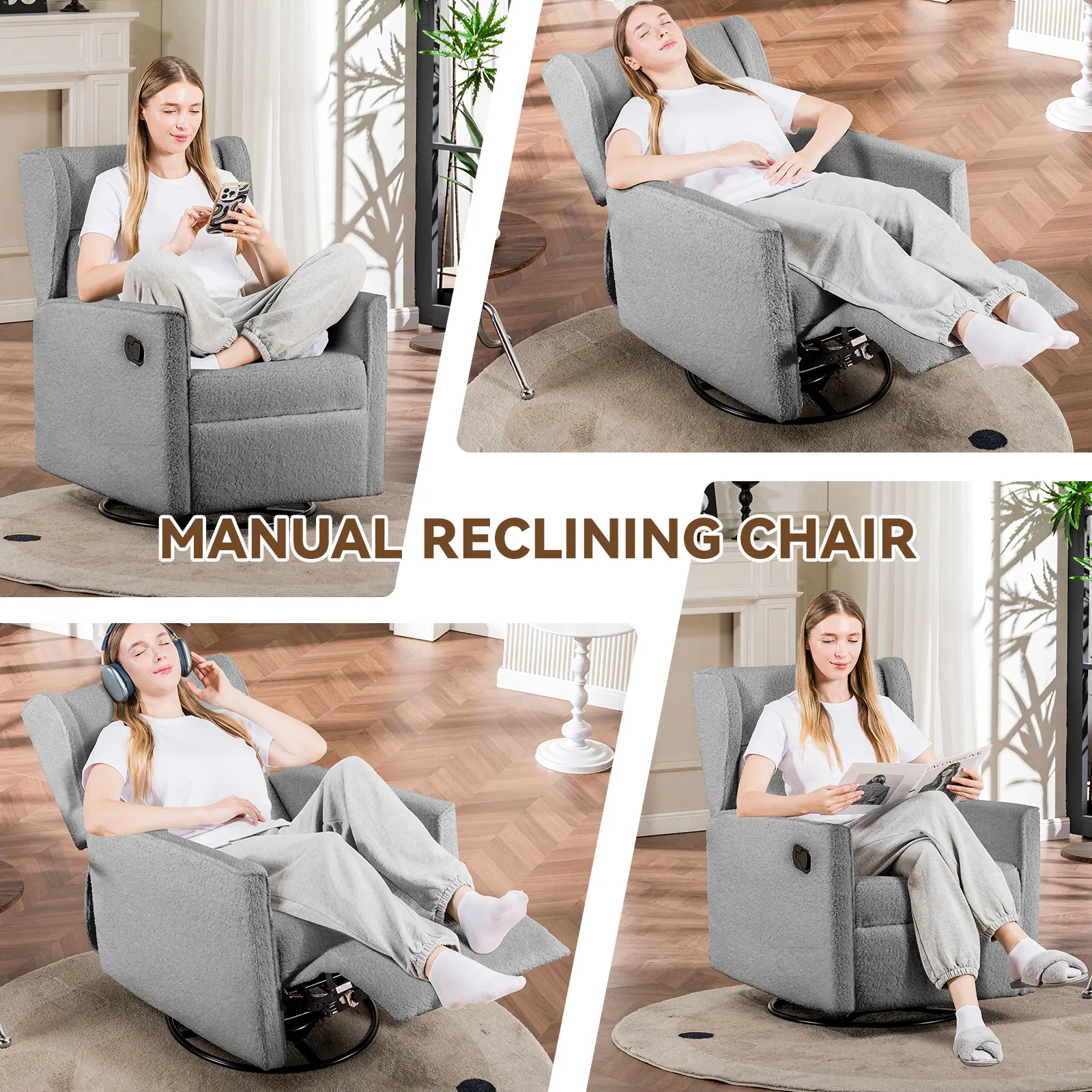 The text on the image is "MANUAL RECLINING CHAIR".