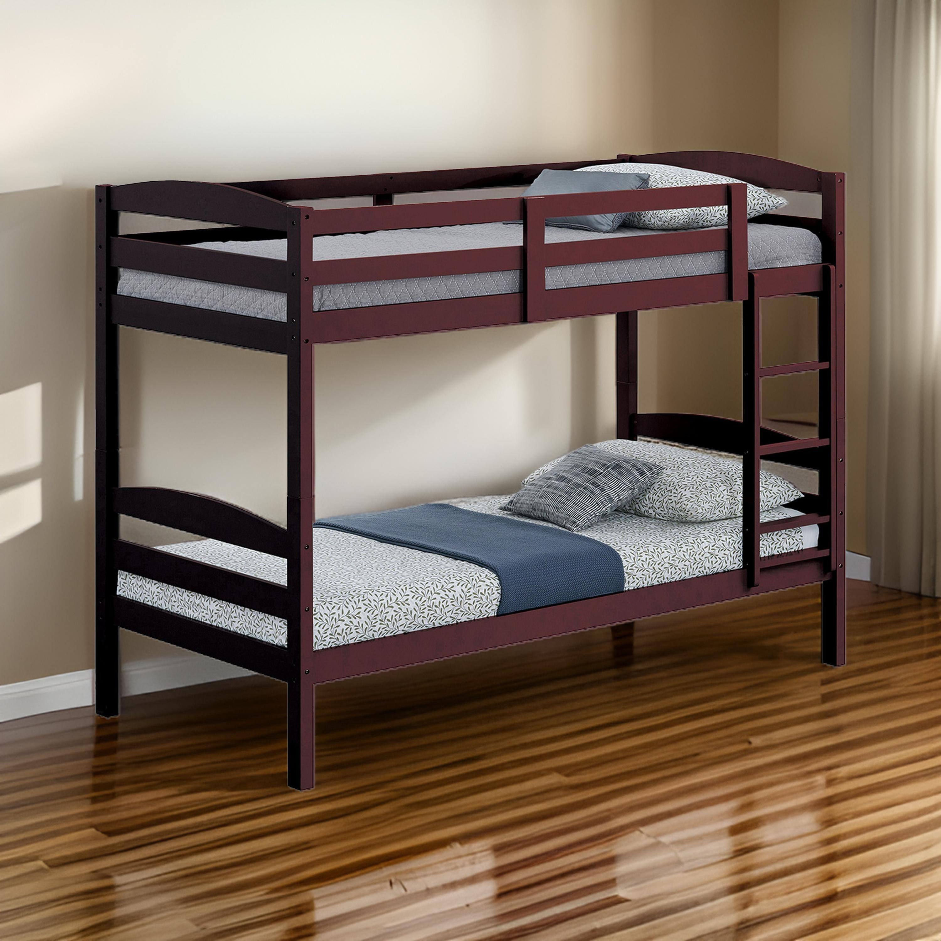 Alt View 5. Manhattan Lane - Sifa Twin Bunk Bed, Convenient Ladder, Arch Slat Design - Espresso Brown.