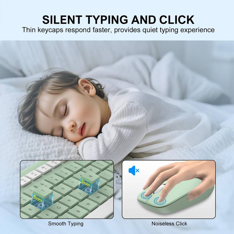 SILENT TYPING AND CLICK  
Thin keycaps respond faster, provides quiet typing experience  

Smooth Typing  
Noiseless Click
