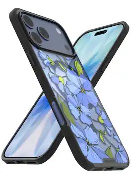 Smartish - iPhone 17 Pro Max MagSafe Case - Gripmunk Protective Slim Grip Magnetic Cover - Blue Blossoms - Blue Blossoms (MagSafe)