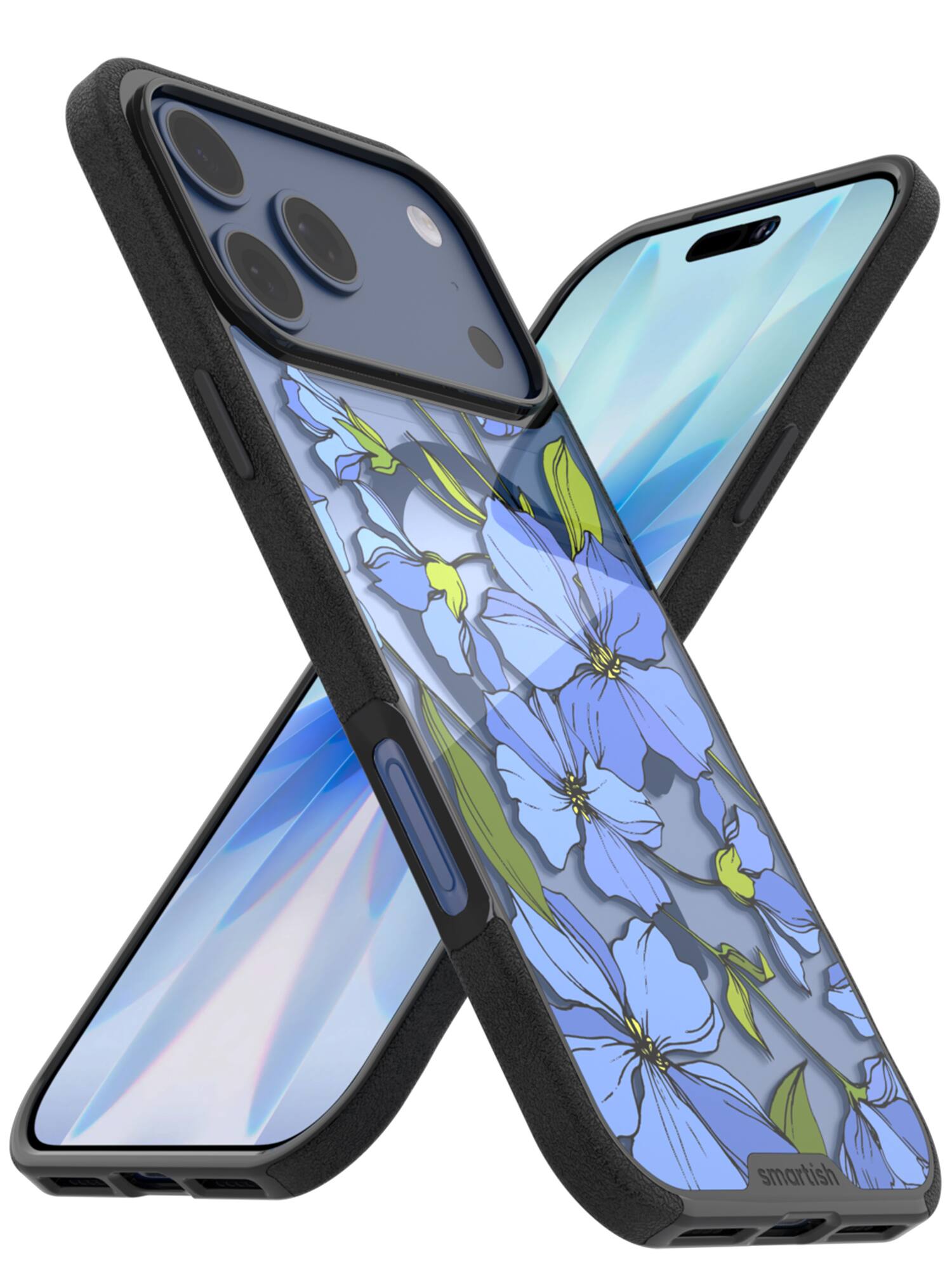 Smartish - iPhone 17 Pro Max MagSafe Case - Gripmunk Protective Slim Grip Magnetic Cover - Blue Blossoms - Blue Blossoms (MagSafe)