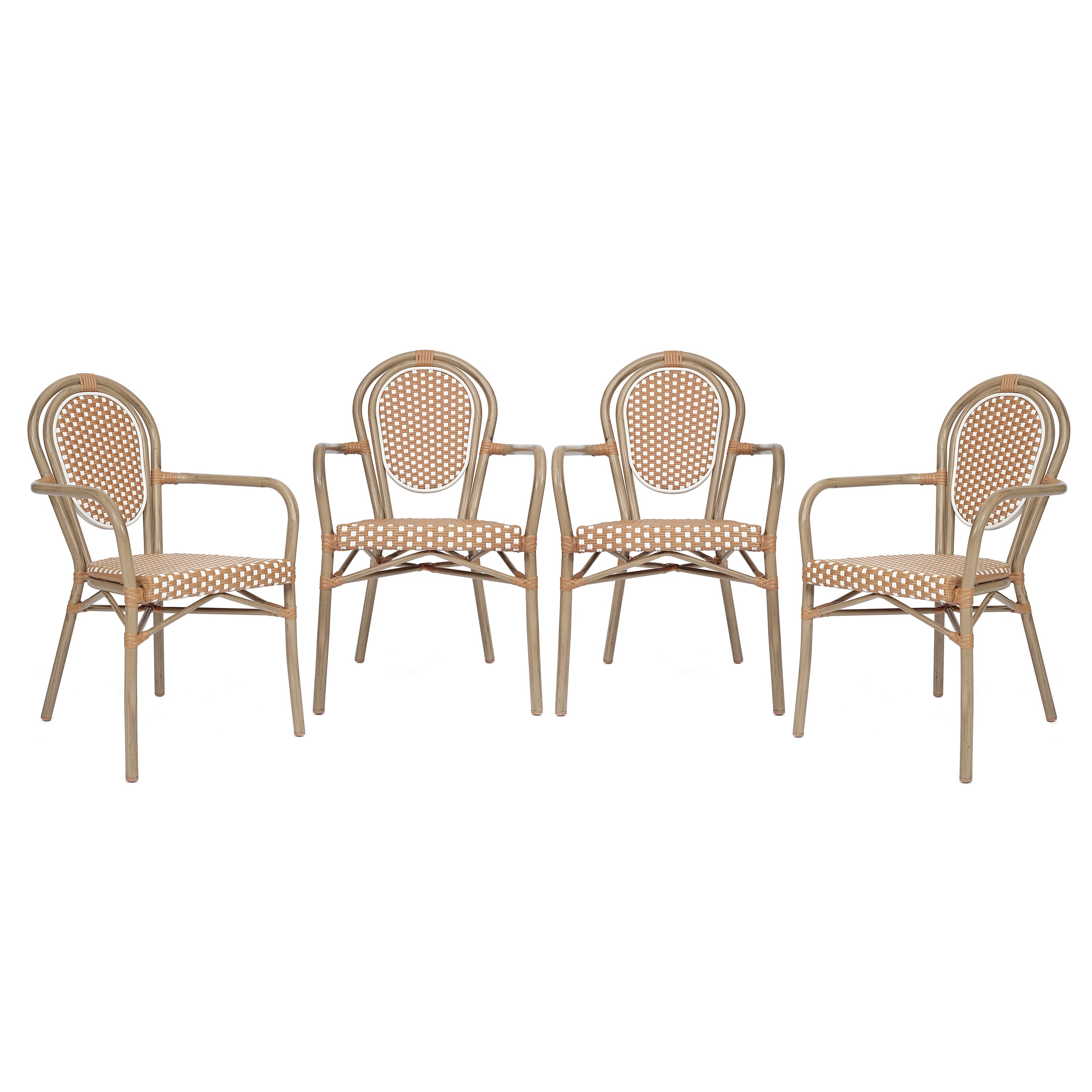 Photos - Garden Furniture Oliver Emma +  - Colmar Set of Four Indoor/Outdoor Stacking Thonet Bistro Style Chairs with Arms, PE Rattan Seat and Finished 