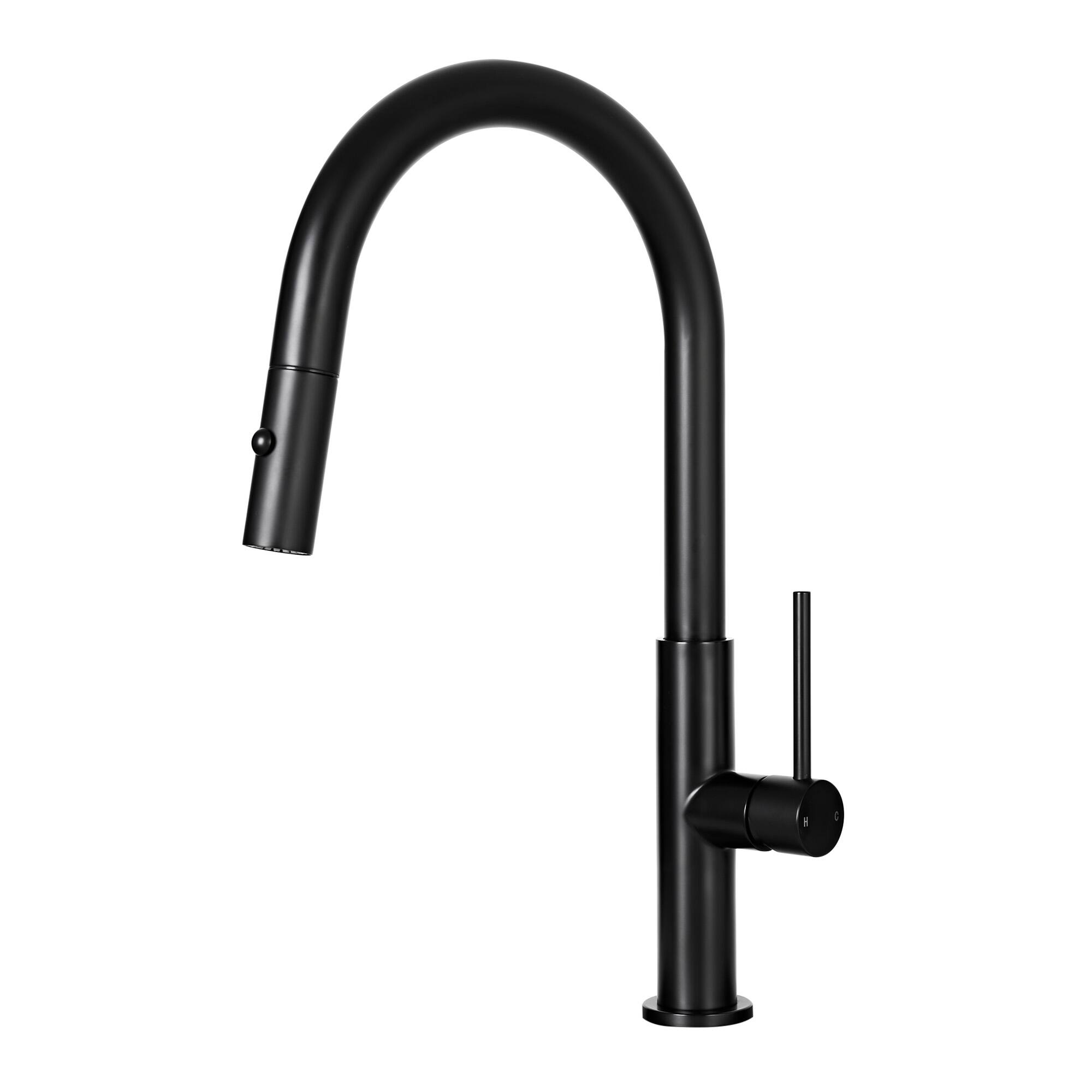 Front. Akicon - Akicon Dual-Function Pull Down Sprayer Stainless Steel Kitchen Faucet without Deck Plate in Black - Black.