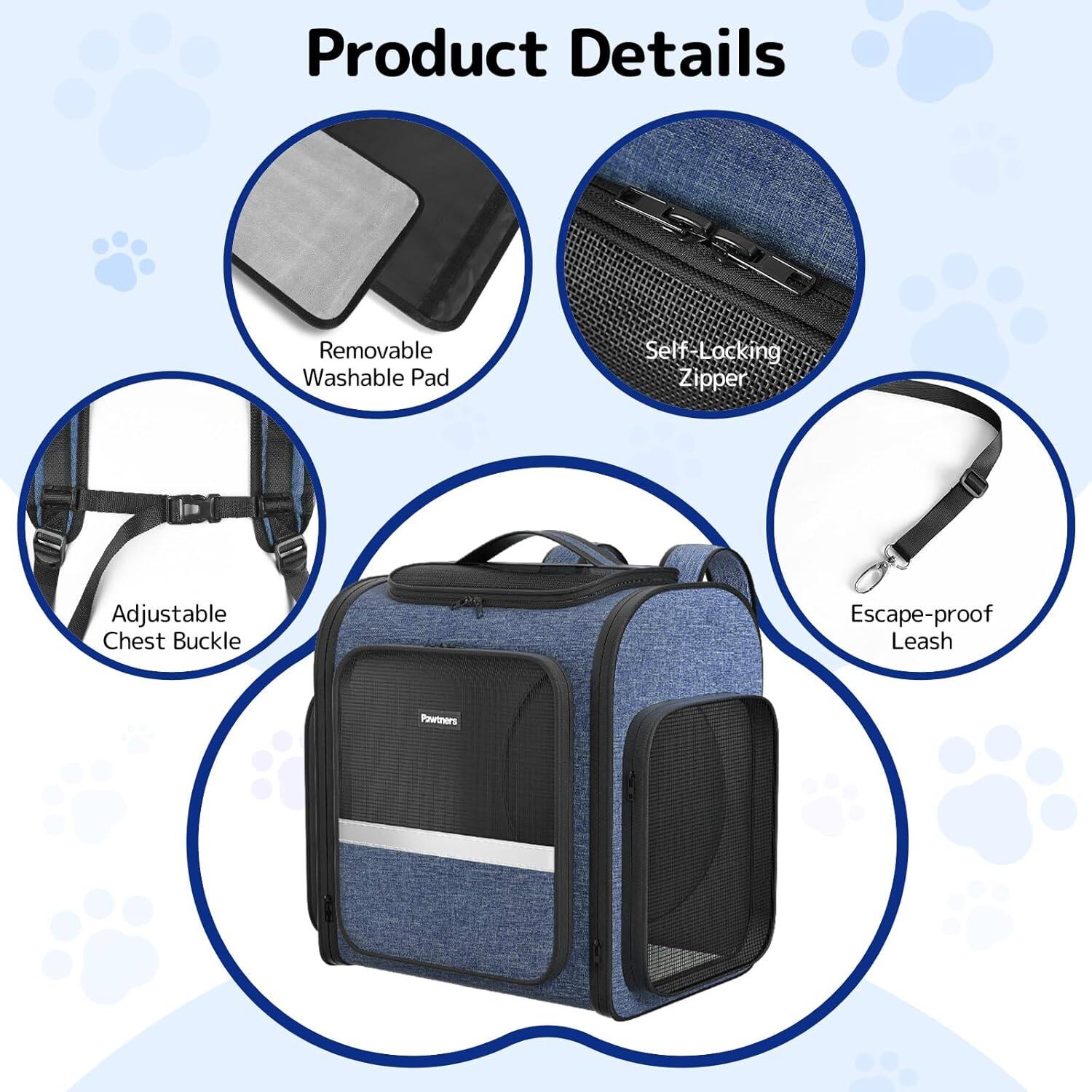 Product Details

- Removable Washable Pad
- Self-Locking Zipper
- Adjustable Chest Buckle
- Escape-proof Leash
