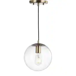 Jonathan Y - Bleecker 7.75" Metal/Glass Globe LED Pendant, Clear/Brass - Clear/Brass Gold