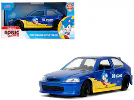 1997 Honda Civic Type R with Graphics "Sonic the Hedgehog" Video Game 1/32 Diecast Car by Jada - Blue Metallic