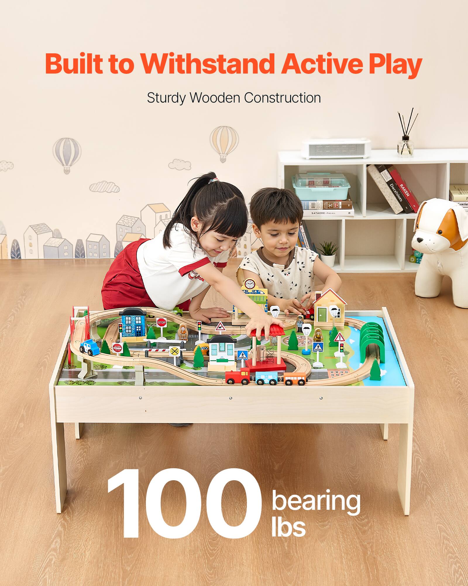 Built to Withstand Active Play  
Sturdy Wooden Construction  

100 bearing lbs