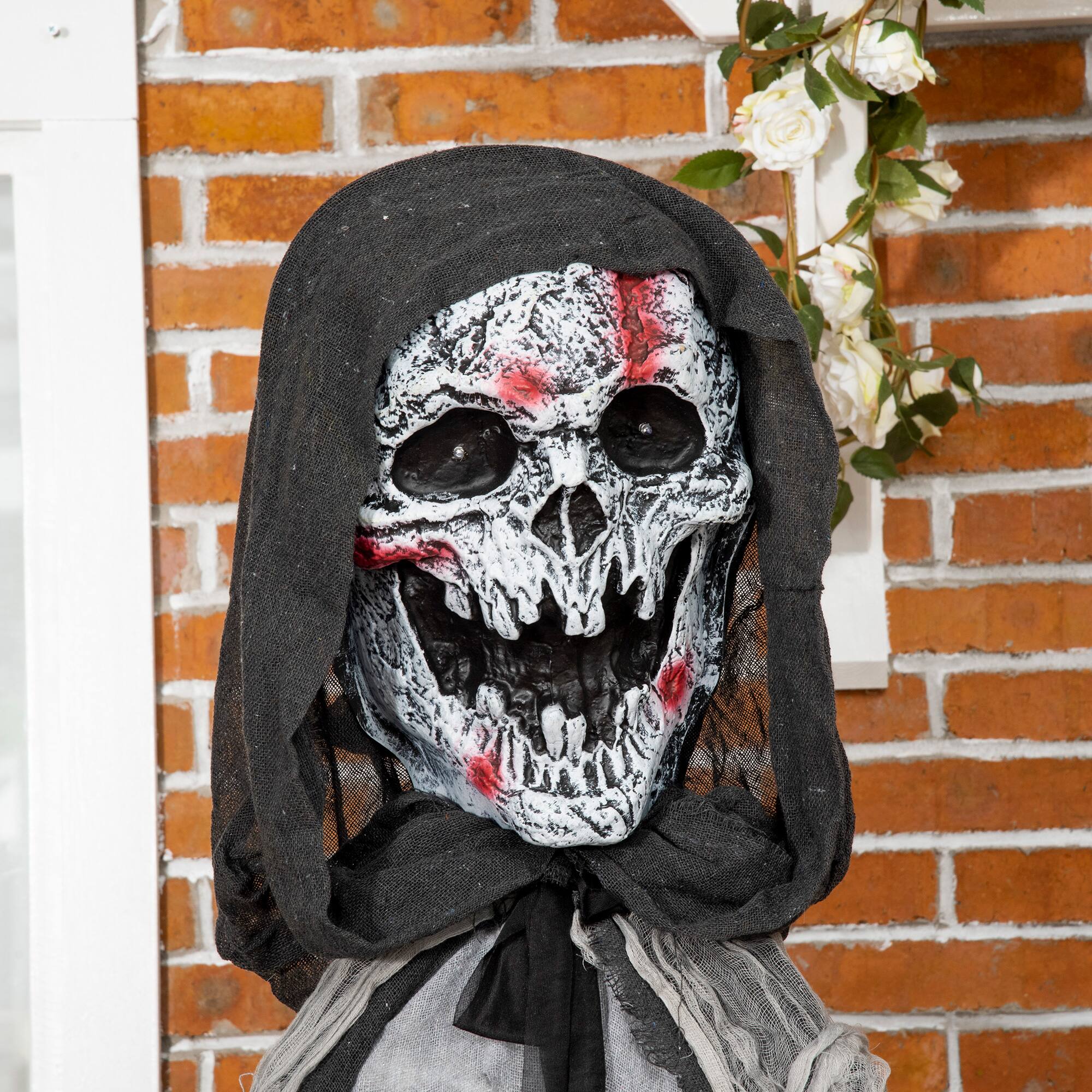 Alt View 7. Outsunny - 74" Outdoor Halloween Decorations Skeleton Witch, Animated Decor with Sound and Motion Activated, Light Up Eye and Chest - Grey.