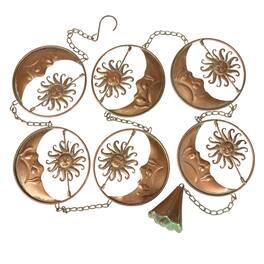 Things2Die4 - 80-Inch Metal Rain Chain - 6 Celestial Crescent Moon & Suns, Bronze Finish - Copper
