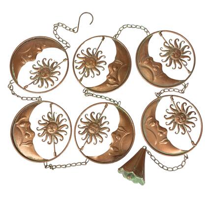 Front. Things2Die4 - 80-Inch Metal Rain Chain - 6 Celestial Crescent Moon & Suns, Bronze Finish - Copper.