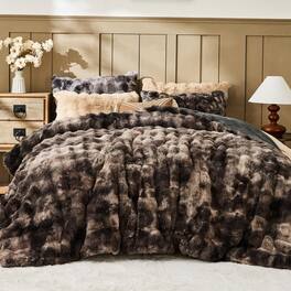 Dapper Styles - Faux King Comforter Set - Tie-dye Dark Fluffy Size Big Bubble Rabbit Bedding Sets Cozy Fuzzy Bed 1 And 2 Pi - Tie-dye Dark Gray-Queen