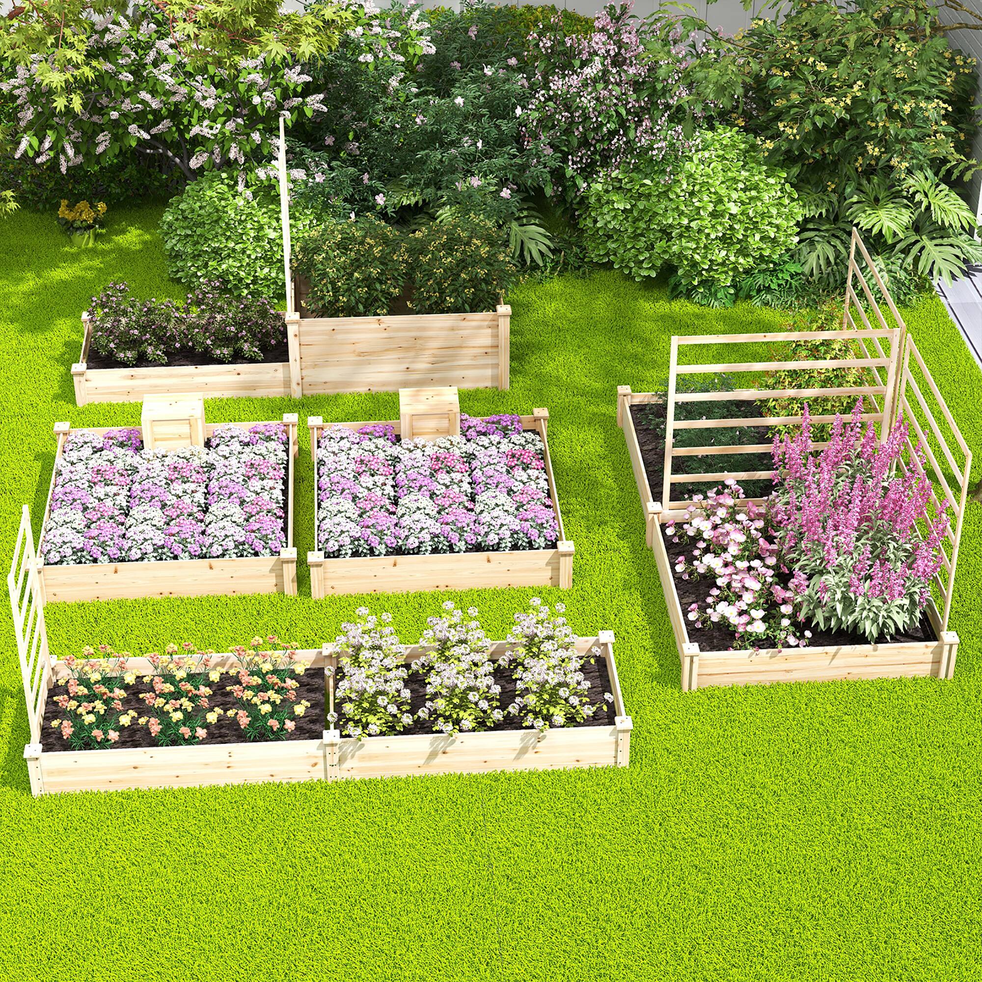 Alt View 4. Gymax - Gymax Raised Fir Wood Garden Bed 49" x 49" x 10" Open Base Garden Bed w/ Composting Bin - Natural.