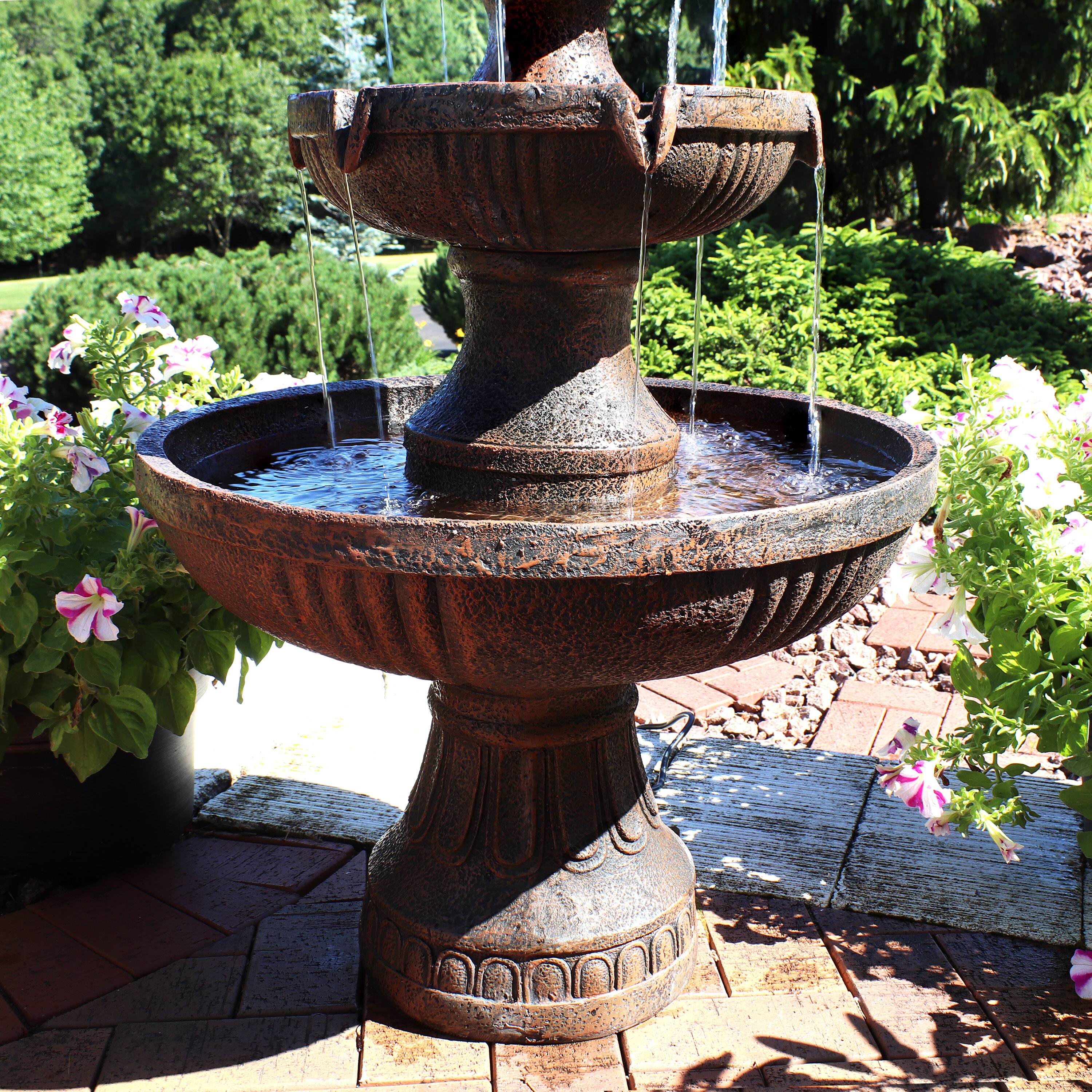Alt View 8. Sunnydaze - Flower Blossom Resin Outdoor 3-Tier Fountain - Earth.