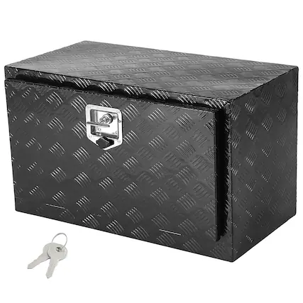 Front. VEVOR - Underbody Truck Box, 30" x 14" x 16" Pickup Storage Box, Heavy Duty Aluminum Diamond Plate Tool Box with Lock and Keys - Black.