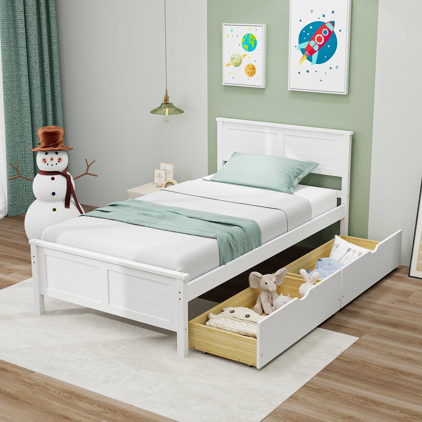 Angle. SlickBlue - Platform Bed Frame with Built-In Storage Drawers for Bedroom Organization - White.
