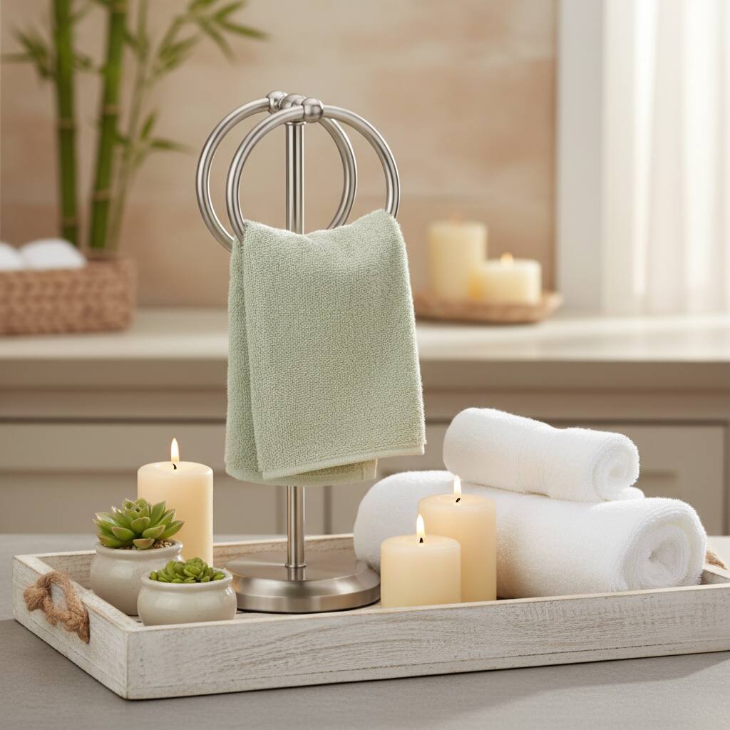 Back. J&V TEXTILES - Double Ring Design Fingertip Towel Holder.