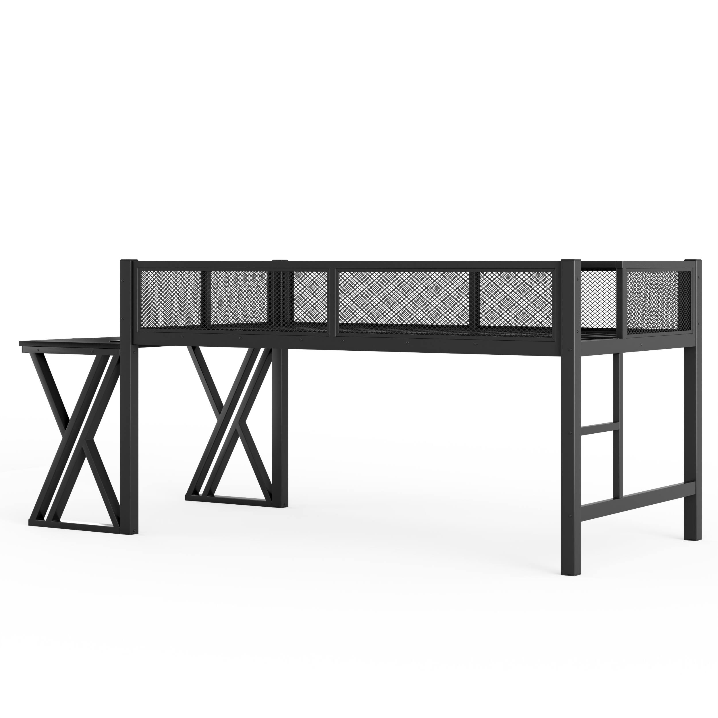 Alt View 5. Whisen - Gaming Loft Bed with Desk, RGB LED & USB Ports, Metal Frame Workstation for Dorm & Bedroom - Black.
