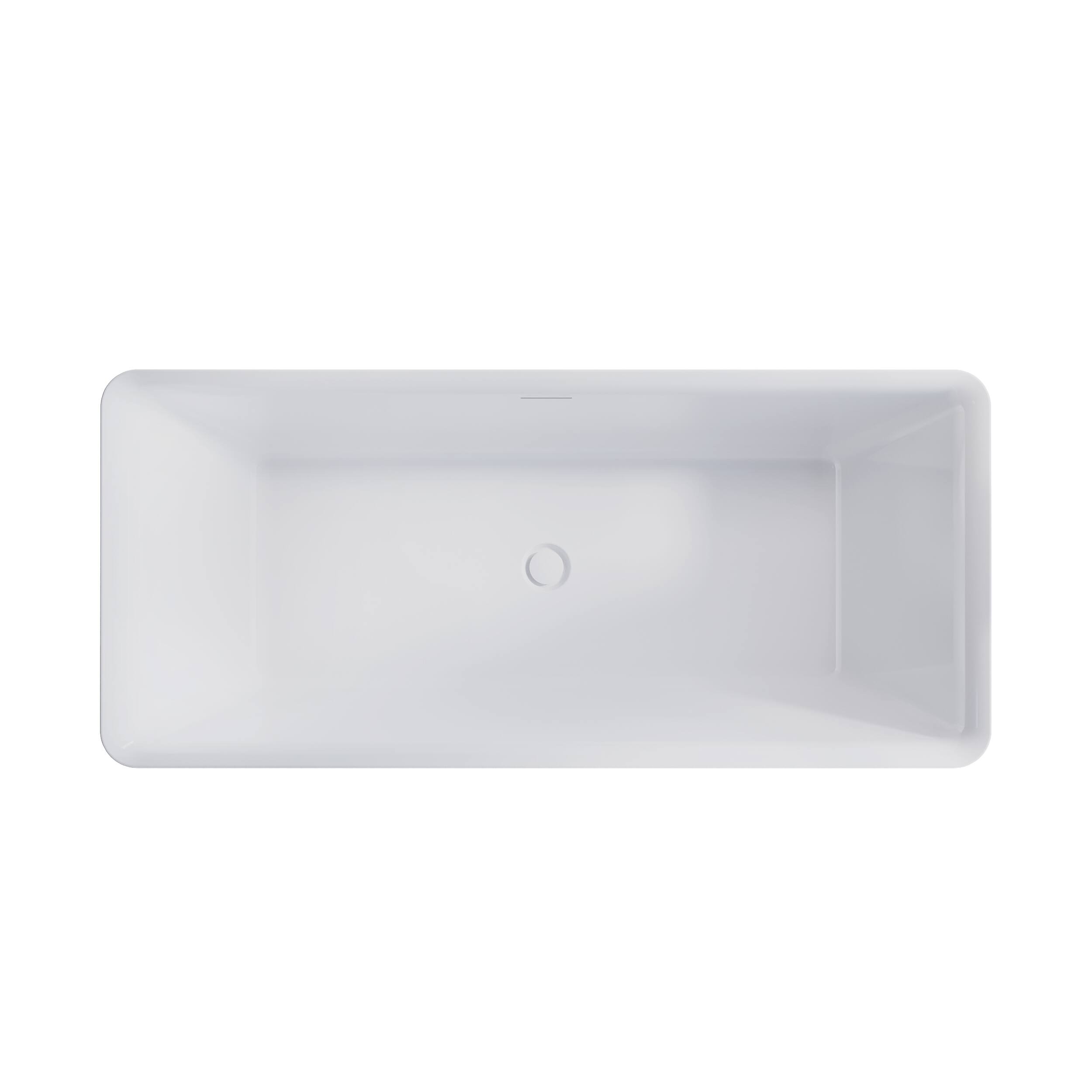 Alt View 8. WELLFOR - Square 66 in. Acrylic Flat Bottom Double Ended Freestanding Soaking  Bathtub with Drain and Overflow - White.