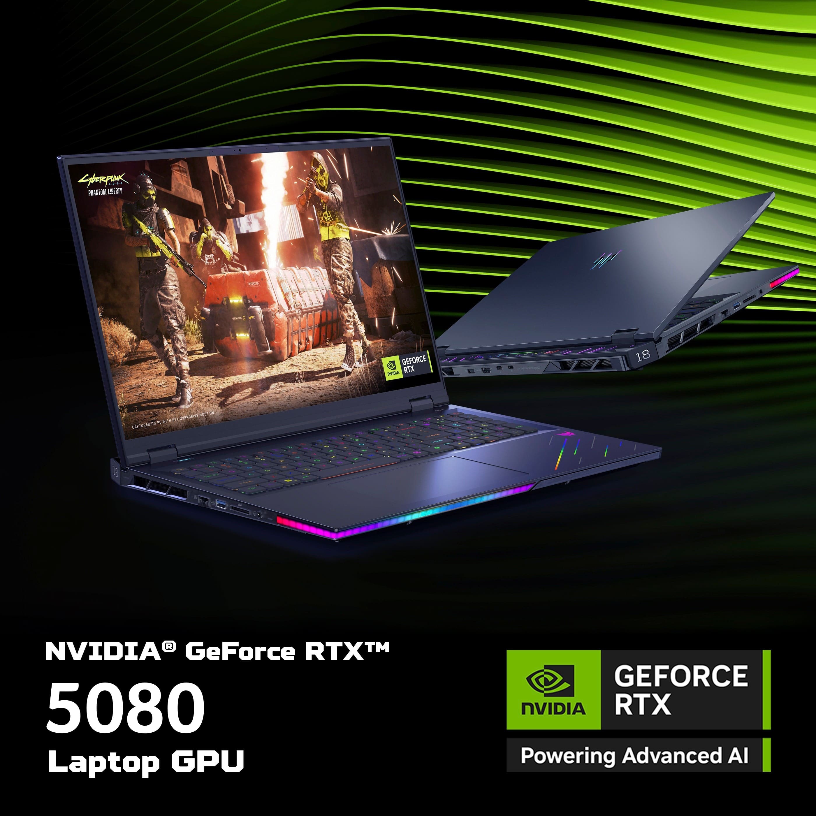 NVIDIA GeForce RTX 5080 Laptop GPU. Powering Advanced AI.