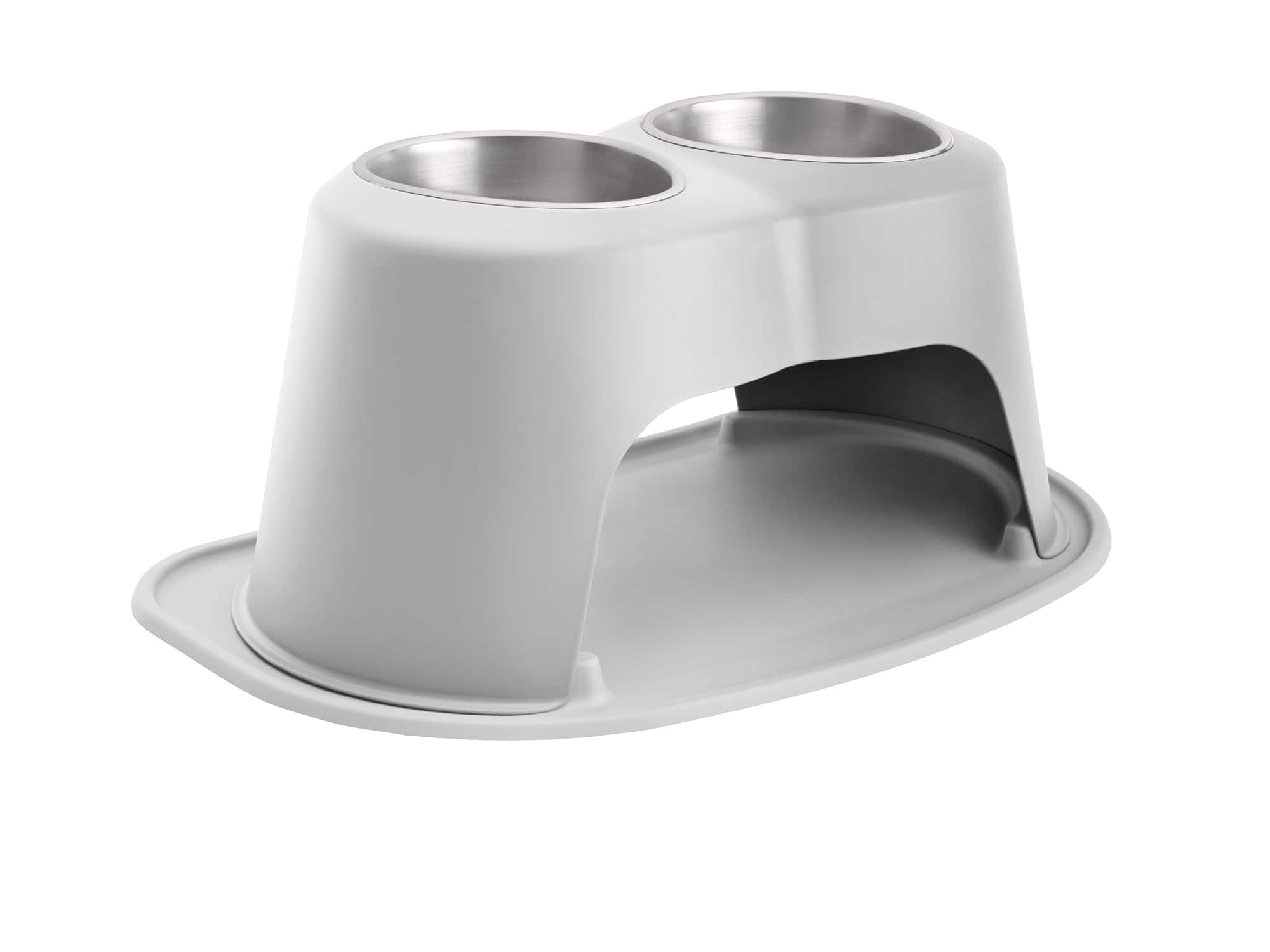 WeatherTech - Double High Pet Feeding System | Elevated Pet Bowls - 10 " High Light Grey - 64oz (8 Cup) Stainless Steel Bowls - Light Gray