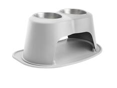Front. WeatherTech - Double High Pet Feeding System | Elevated Pet Bowls - 10 " High Light Grey - 64oz (8 Cup) Stainless Steel Bowls - Light Grey.